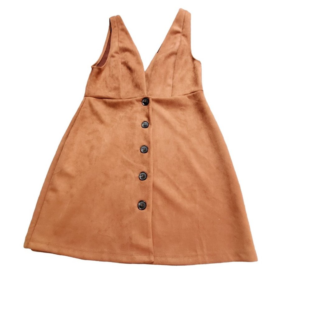 Popular Basics Dress Womens size XL  Suede look Button Up  Pinafore Sleeveless